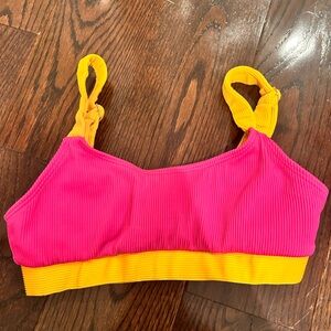 SHEIN Pink and Yellow Ribbed Bikkini Top